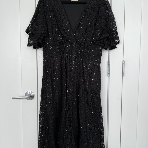 Starry Sequin Lace Fit & Flare Cocktail Dress (Onyx, 1X) - Picture 3 of 5